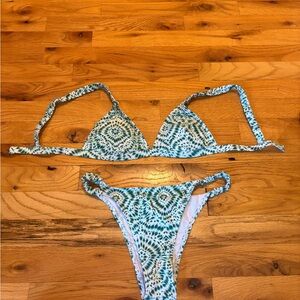 Green and White Bikini Set